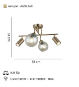 Kero 2+2 Antık Lak Plafonyer ve Camlı Sarkıt Avize - 2