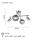 Kero 2+2 Antık Krom Plafonyer ve Camlı Sarkıt Avize - 2