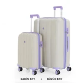 MÇS Bavul Büyük ve Kabin 2li Set Kırılmaz Silikon Valiz V305 Kemik/Lila - 1