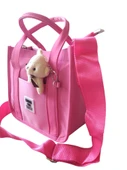 Pembe Buzi Kumaş Ayıcıklı Çanta Askılı Çanta El Çantası Omuz Çantası Kol Çantası Kadın Çanta Çapraz Çanta - 3