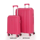 MÇS Bavul Büyük ve Kabin 2li Set Kırılmaz Silikon Valiz V305 Fuşya - 1