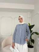 YAKASI BONCUKLU ÇİZGİLİ GÖMLEK - 4