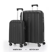 MÇS Bavul Büyük ve Kabin 2li Set Kırılmaz Silikon Valiz V305 Siyah thumbnail 1