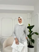 YAKASI BONCUKLU ÇİZGİLİ GÖMLEK - 2