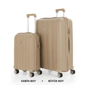 MÇS Bavul Büyük ve Kabin 2li Set Kırılmaz Silikon Valiz V305 Şampanya - 1