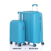 MÇS Bavul Büyük ve Kabin 2li Set Kırılmaz Silikon Valiz V305 AçıkMavi thumbnail 1