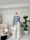 YAKASI BONCUKLU ÇİZGİLİ GÖMLEK - 3