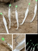 Eagenset Silikon Balıklı Çapari 5.5 Cm (2 Adet) Silikon At Çek Takımı Beyaz Fosforlu Glow Gözler ve Fosforlu Glow Boncuklu thumbnail 6