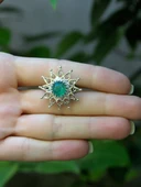 Doğal Taş Yeşil Akik Doğal Taşlı Yıldız Model Telkari Kadın Ayarlanabilir Gümüş Kaplama Yüzük euy60yar thumbnail 3