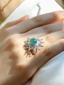 Doğal Taş Yeşil Akik Doğal Taşlı Yıldız Model Telkari Kadın Ayarlanabilir Gümüş Kaplama Yüzük euy60yar thumbnail 1