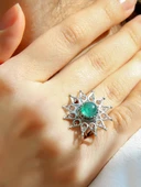 Doğal Taş Yeşil Akik Doğal Taşlı Yıldız Model Telkari Kadın Ayarlanabilir Gümüş Kaplama Yüzük euy60yar thumbnail 2