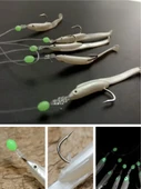 Eagenset Silikon Balıklı Çapari 5.5 Cm (2 Adet) Silikon At Çek Takımı Beyaz Fosforlu Glow Gözler ve Fosforlu Glow Boncuklu thumbnail 9