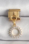 316L Çelik Gold Renk Zirkon Taşlı Sallantı Güneş Model Nomination Charm - TJ-BC1353 - 1