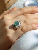 Doğal Taş Yeşil Akik Doğal Taşlı Çiçek Model Telkari Kadın Ayarlanabilir Gümüş Kaplama Yüzük euy61yar thumbnail 1