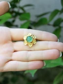 Doğal Taş Yeşil Akik Doğal Taşlı Çiçek Model Telkari Kadın Ayarlanabilir Altın Kaplama Yüzük euy61yag thumbnail 3