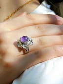 Doğal Taş Ametist Doğal Taşlı Çiçek Model Telkari Kadın Ayarlanabilir Gümüş Kaplama Yüzük euy61amtr thumbnail 1