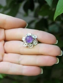 Doğal Taş Ametist Doğal Taşlı Çiçek Model Telkari Kadın Ayarlanabilir Gümüş Kaplama Yüzük euy61amtr thumbnail 3