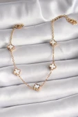 316L Çelik Gold Renk Beyaz Baby Boy Yonca Model Kadın Bileklik - 1