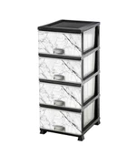 Omnipazar ELF-N298 Beyaz Mermer Desenli Plastik Mutfak Komidin Sebzelik 4 Katlı - 1