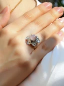 Doğal Taş Pembe Kuvars Doğal Taşlı Çiçek Model Telkari Kadın Ayarlanabilir Gümüş Kaplama Yüzük euy61pkr thumbnail 1