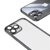 İphone 14 Pro Max Darbe Emici Şeffaf Kenarları Renkli Sert Lazer Lensli Kılıf - 3