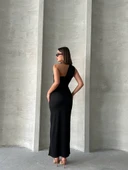 Krinkıl tek omuz uzun elbise siyah s25455 thumbnail 2