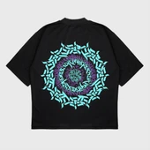 Oversize 'Hallucination Circle' Baskılı Bisiklet Yaka T-Shırt - 1