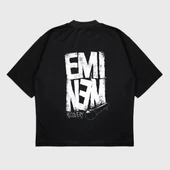 Oversize 'Eminem' Baskılı Bisiklet Yaka T-Shırt - 1