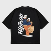 Oversize 'Hıphop' Baskılı Bisiklet Yaka T-Shırt - 1