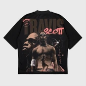 Oversize 'Travıs Scoot' Baskılı Bisiklet Yaka T-Shırt - 1