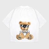 Oversize ' Teddy Bear' Baskılı Bisiklet Yaka T-Shırt - 1