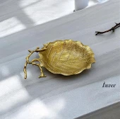 40x30 cm Döküm Aliminyum Gold Eskitme İstiridye Dekoratif Tabak - 1