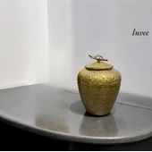 32 cm Döküm Aliminyum Gold Eskitme Kapaklı Vazo - 2