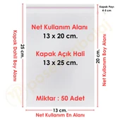 13x20+5 cm.(13x25) 50 Adet Şeffaf Bantlı Yapışkanlı OPP Poşet - 1