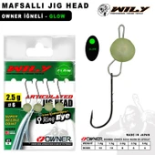 Wily Mafsallı Jig Head 4 Adet Owner İğneli - Glow  3 gr - 4 No - 1