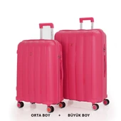 MÇS Bavul Büyük ve Orta 2li Set Kırılmaz Silikon Valiz V305 Fuşya thumbnail 1