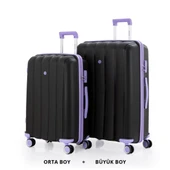 MÇS Bavul Büyük ve Orta 2li Set Kırılmaz Silikon Valiz V305 Siyah/Lila thumbnail 1