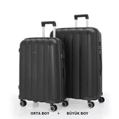 MÇS Bavul Büyük ve Orta 2li Set Kırılmaz Silikon Valiz V305 Siyah - 1
