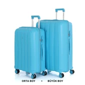 MÇS Bavul Büyük ve Orta 2li Set Kırılmaz Silikon Valiz V305 AçıkMavi - 1