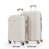 MÇS Bavul Büyük ve Orta 2li Set Kırılmaz Silikon Valiz V305 Kemik/Şampanya thumbnail 1