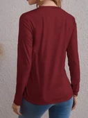 Kadın Uzun Kollu Bisiklet Yaka Desenli Viskon Bluz - 2
