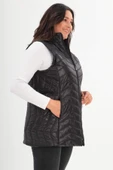 Trend42plus Büyük Beden Dalga Desen Kapitone Siyah Yelek thumbnail 3