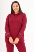 Trend42plus Büyük Beden Kapüşon Yaka Sweat Pantolon Bordo Takım - 2