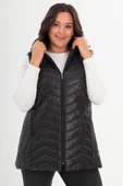 Trend42plus Büyük Beden Dalga Desen Kapitone Siyah Yelek thumbnail 1