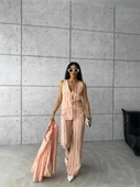 ÇİZGİLİ KETEN YELEK-PANTOLON TAKIM - Orange - 1