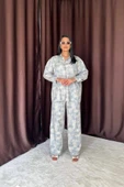 Mavi Leopar Desenli Ceket Ve Pantolon Keten Takım - 1
