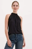 0489 Halter Yaka Örme Bluz - Siyah - 2