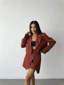 DÜĞME DETAYLI ETEK - CROP CEKET TAKIM - Kiremit - 1