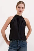 0489 Halter Yaka Örme Bluz - Siyah - 3