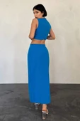 Turkuaz Kuşaklı Crop Ve Etek Takım - 3